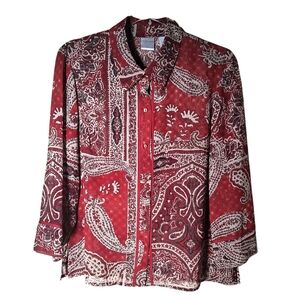 Emma James Sheer Paisley  Long Sleeve Button up Top Size 12